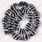 20PCS BLACK LAMPWORK GLASS OVAL STRIPE BEADS FINDINGS 13X18MM