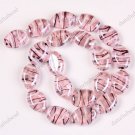 20PCS PINK LAMPWORK GLASS OVAL STRIPE BEADS FINDINGS 13X18MM