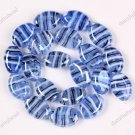 20PCS BLUE LAMPWORK GLASS OVAL STRIPE BEADS FINDINGS 13X18MM