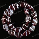 20PCS RED LAMPWORK GLASS OVAL STRIPE BEADS FINDINGS 13X18MM