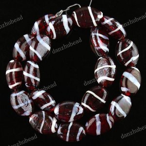 20PCS RED LAMPWORK GLASS OVAL STRIPE BEADS FINDINGS 13X18MM