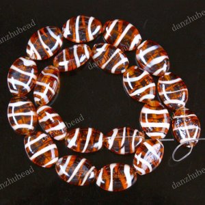 20PCS LIGHT COFFEE LAMPWORK GLASS OVAL STRIPE BEADS FINDINGS 13X18MM