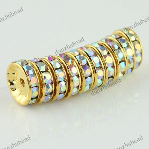 50X CLEAR AB CRYSTAL GOLD SPACER LOOSE BEADS JEWELRY FINDINGS WHOLESALE 12MM