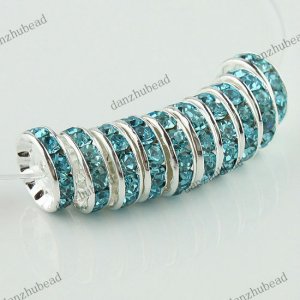 50X LAKE BLUE CRYSTAL SILVER SPACER LOOSE BEADS FINDINGS WHOLESALE LOTS 12MM