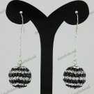 1 PAIR CLEAR& BLACK SWAROVSKI CRYSTAL 925 SILVER BALL DANGLE EARRINGS 14MM