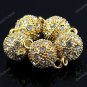 5X CLEAR CRYSTAL GOLDEN MAGNETIC ROUND BALL CLASP 12MM
