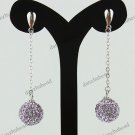 1 PAIR VIOLET SWAROVSKI CRYSTAL TRUE 925 SILVER BALL DANGLE EARRINGS 10MM