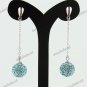 1 PAIR OCEAN BLUE SWAROVSKI CRYSTAL TRUE 925 SILVER BALL DANGLE EARRINGS 10MM