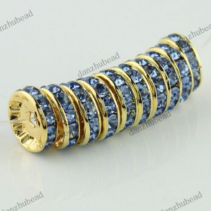100X LIGHT BLUE CRYSTAL GOLD SPACER LOOSE BEADS JEWELRY FINDINGS WHOLESALE 12MM