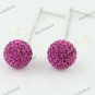 1 PAIR MAGENTA SWAROVSKI CRYSTAL TRUE 925 SILVER BALL DANGLE EARRINGS 10MM