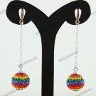 1 PAIR RAINBOW SWAROVSKI CRYSTAL TRUE 925 SILVER BALL DANGLE EARRINGS 10MM