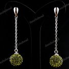 1 PAIR OLIVE SWAROVSKI CRYSTAL TRUE 925 SILVER BALL DANGLE EARRINGS 10MM