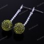 1 PAIR OLIVE SWAROVSKI CRYSTAL TRUE 925 SILVER BALL DANGLE EARRINGS 10MM