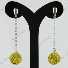 1 PAIR YELLOW SWAROVSKI CRYSTAL TRUE 925 SILVER BALL DANGLE EARRINGS 10MM