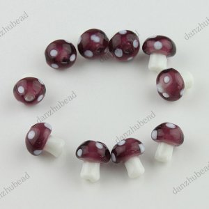 PURPLE MUSHROOM LAMPWORK GLASS SPACER LOOSE BEADS FINDINGS 10PCS