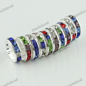 100X MULTICOLOR CRYSTAL SILVER SPACER LOOSE BEADS FINDINGS WHOLESALE LOTS 12MM