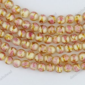 8MM LIGHT GOLDEN LAMPWORK GLASS SPACER LOOSE BEADS FINDINGS STRAND 14"