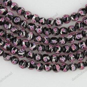 8MM BLACK LAMPWORK GLASS SPACER LOOSE BEADS FINDINGS STRAND 14"