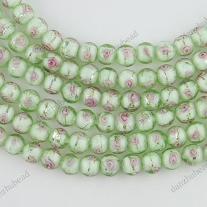 8MM LIGHT GREEN LAMPWORK GLASS SPACER LOOSE BEADS FINDINGS STRAND 14"