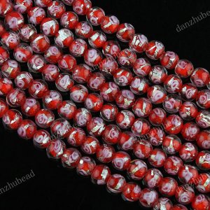 8MM RED LAMPWORK GLASS SPACER LOOSE BEADS FINDINGS STRAND 14"