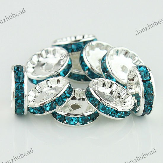 100X PEACOCK BLUE CRYSTAL SILVER SPACER LOOSE BEADS FINDINGS WHOLESALE 12MM