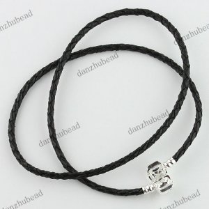 2PCS EMBOSS BLACK LEATHER EUROPEAN NECKLACE FOR BEADS 48CM
