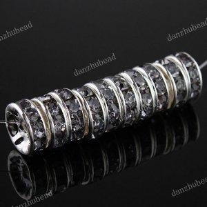 100X WHOLESALE GRAY CRYSTAL SILVER SPACER BEADS 4X10MM