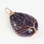 Natural Amethyst Teardrop Rose Gold Tree of Life Wire Wrap Pendant Fits Necklace