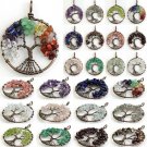 Amethyst Rose Quartz Crystal Agate Chip Gemstone Tree of Life Pendant Jewlery