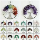 Gemstone Amethyst Crystal Agate Chakra Chips Beads Tree of Life Silver Pendants
