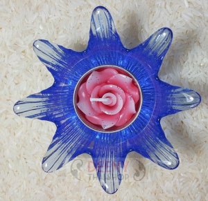 Flower Blue Glass put candle