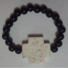 Howlite beige with Brown veins, Obsidian beads