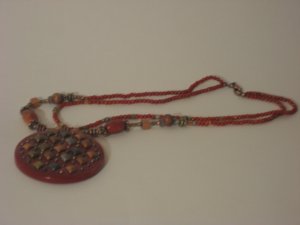 Beaded Necklace with Red Round