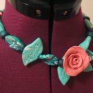 Pink Flower Necklace + Green Earrings