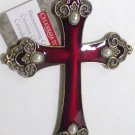 CHRISTMAS ORNAMENT DECORATION CROSS RED FAUX PEARL RHINESTONE NWT
