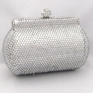 CLASSIC SILVER SECRET BOX SWAROVSKI CRYSTAL CLUTCH PURSE