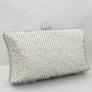 CLASSIC SILVER PILLOW SWAROVSKI CRYSTAL EVENING BAG