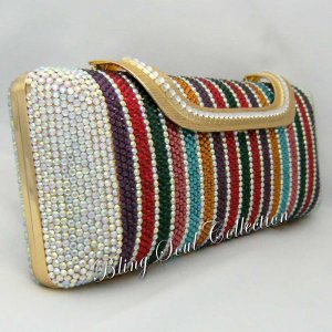 Long Multicolor Crystal Clutch Bag