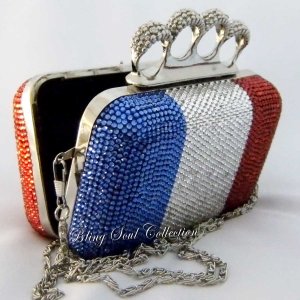 FRANCE FLAG CRYSTAL CLUTCH BAG