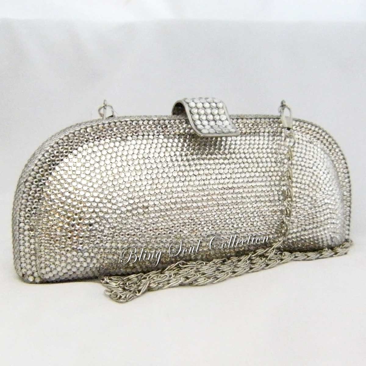 WEDDING SILVER SWAROVSKI CRYSTAL EVENING CLUTCH BAG