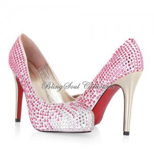Red Carpet Crystal Heels with Round Toe Front