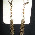 Antique Gold Colored Chain Drop Earrings with Swarovski Crystal