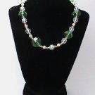 Green and Crystal with tint of gold beaded Necklace
