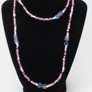 34 Inch Beaded Pink and Blue Necklace