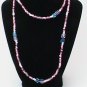 34 Inch Beaded Pink and Blue Necklace