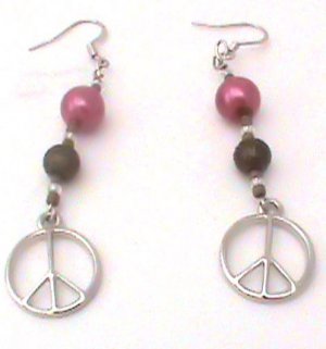 Peace Earrings-Pink and Brown
