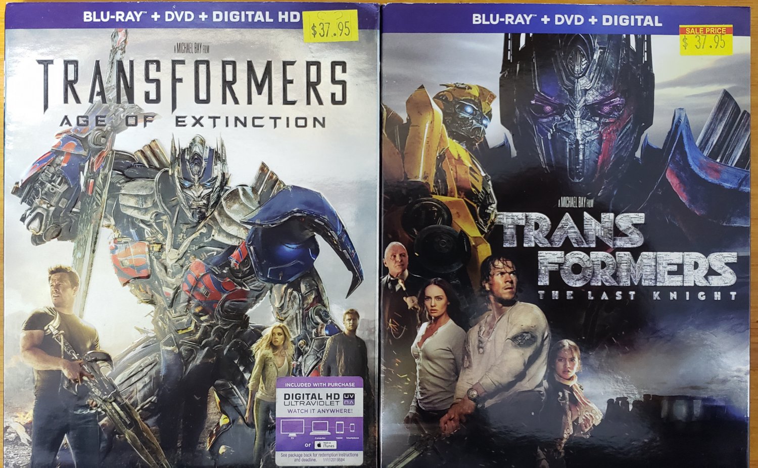 LOT OF 2 TRANSFORMERS AGE OF EXTINCTION & THE LAST KNIGHT BLU-RAY + DVD