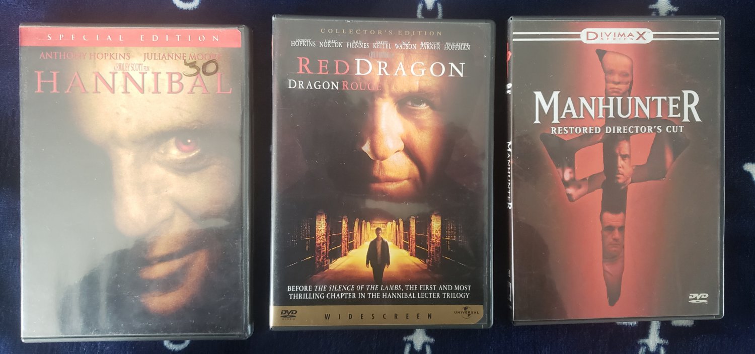 LOT OF 3 HANNIBAL LECTOR DVDs HANNIBAL+RED DRAGON & ORIGINAL MANHUNTER