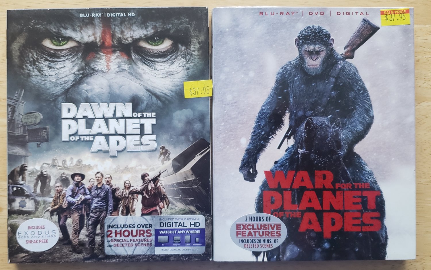LOT OF 2 DAWN OF THE PLANET OF THE APES & WAR OF THE PLANET OF THE APES BLU-RAYs