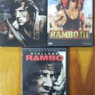 LOT OF 3 RAMBO FIRST BLOOD+RAMBO III+RAMBO DVDs SLYVESTER STALLONE